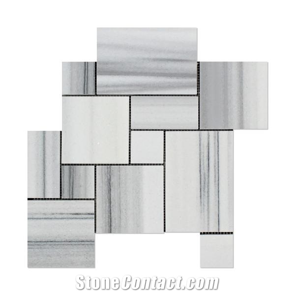 Mink Marmara Equator White Marble French Pattern, Liner Strip Marble Mosaic, Brick Pattern Marble Mosaic Tile, Marmara Normal Marble Mosaic Tile