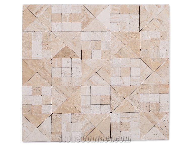 Mix Shaped Beige White Stone Mosaic New Design , Light Beige Travertine Machine Cut Mosaic Tile