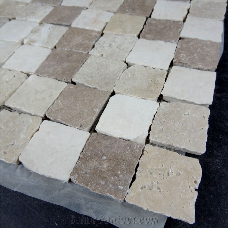 Nature Finish Marble Mosaic , Travertine Emperador Dark Emperador Light Crema Marfil White Oak Nature Surface Mosaic Tile