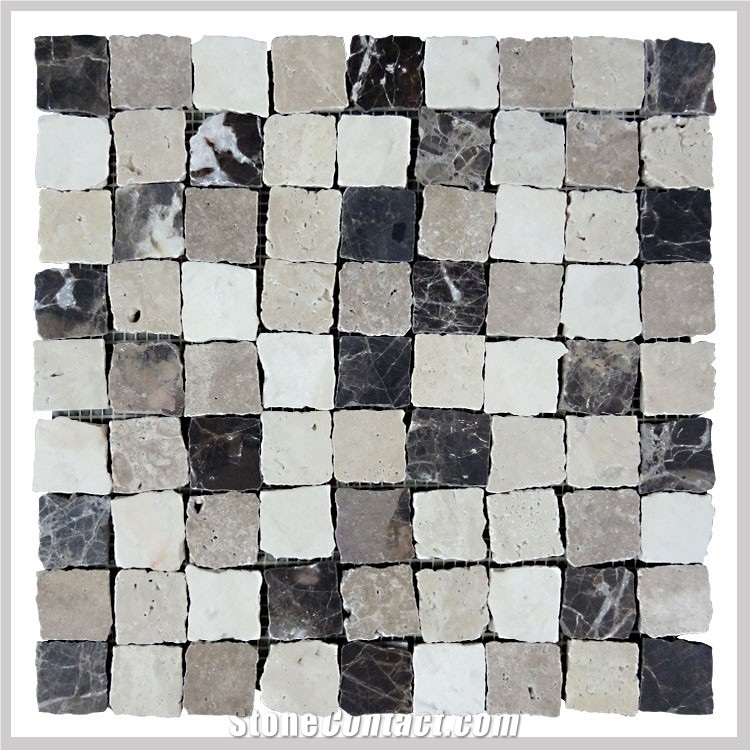 Nature Finish Marble Mosaic , Travertine Emperador Dark Emperador Light Crema Marfil White Oak Nature Surface Mosaic Tile