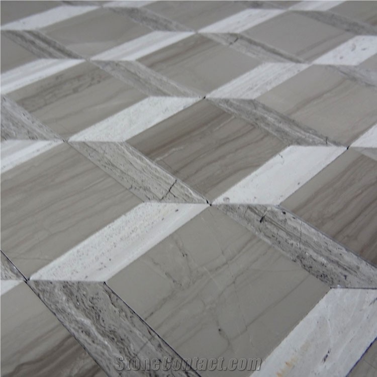 Nature Marble Wooden Vein Grey Seamless Mosaic Tile for Bathroom,White Oak Silver Cream Floor Wall Mosaic,White Oak, White Wood Vein, Athen Grey Marble, Grey Wood Vein Marble
