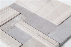 New Design 3d Marble Mosaics Wall Tiles, White Oak Silver Cream Floor Wall Mosaic,White Oak, White Wood Vein, Athen Grey Marble, Grey Wood Grain Marble
