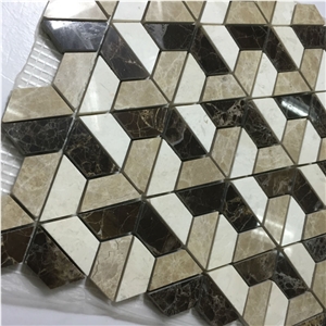 New Design 3d Mosaic Tile, Dark Emperador Light Emperador Crema Marfil Mix Mosaic , Spanish Marron Dark