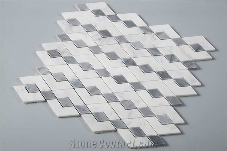 New Rhombus Design Carrara White and Grey Marble Kitchen Backsplash Mosaic Tiles,Grey Bardiglio Marble Mosaic Tile,New Design Italy White Marble Mosaic
