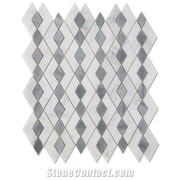 New Rhombus Design Carrara White and Grey Marble Kitchen Backsplash ...