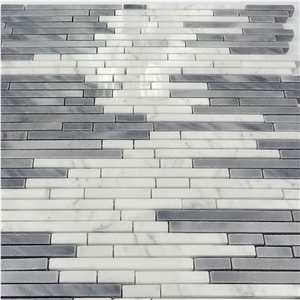 Polished Grey and White Random Strip Marble Mosaics,Bianco Carrara and Bardiglio Grey Linear Strips Mosaic, Italy Grey Brick Mosaic Tile,Carrara Mosaic,Oriental White Liner Strip