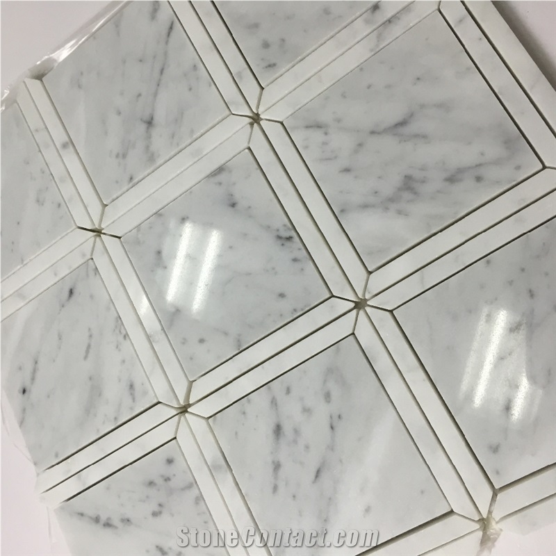 Polished Strip White Carrara Marble Wall Tile Bianco Carrara Mosaic Tiles,Bianco Carrara Mosaic, Italian White Marble Mosaic, Italian White, Carrara White