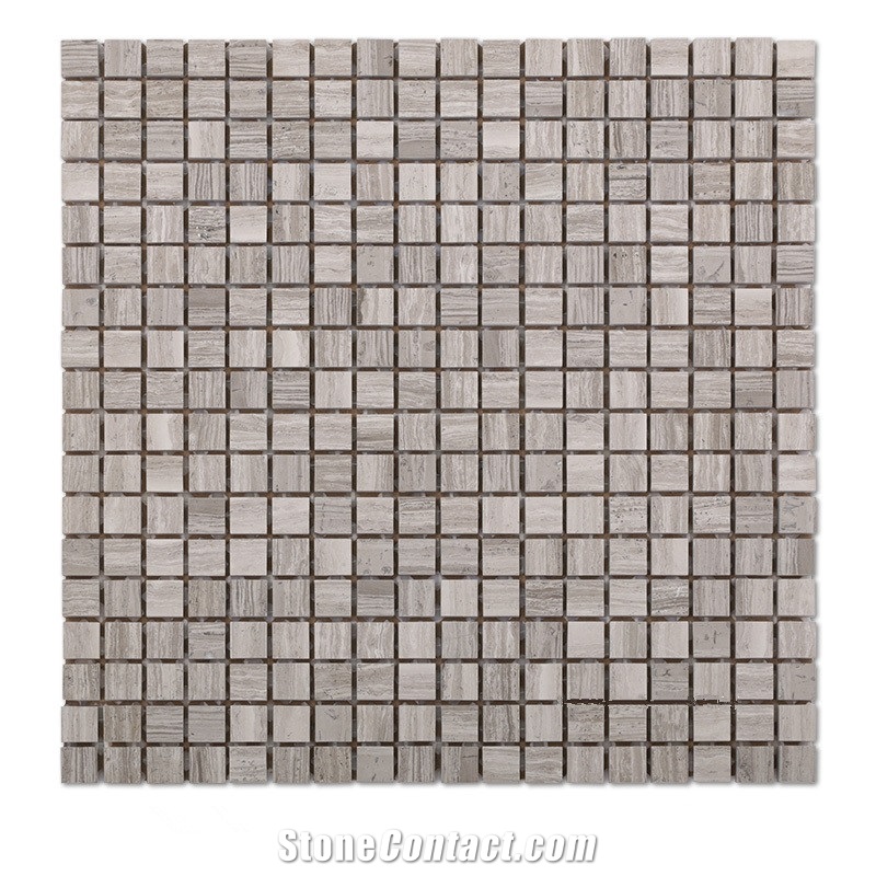 Square Wood Light Grain Marble Mosaic, White Oak Silver Cream Floor Wall Mosaic,White Oak, White Wood Vein, Athen Grey Marble, Grey Wood Vein Marble