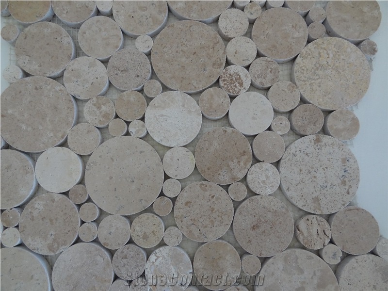 Stone Burma Beige Penny Rounds Mosaic Tile, Beige Limestone Water Jet Mosaic, Jura Beige
