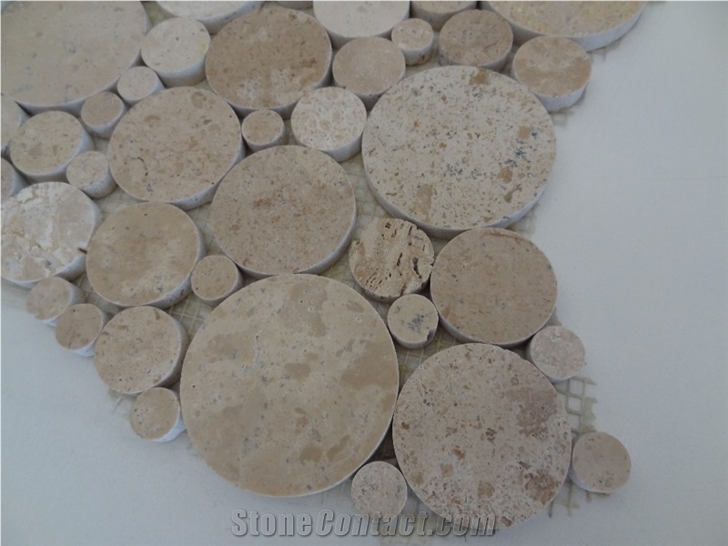 Stone Burma Beige Penny Rounds Mosaic Tile, Beige Limestone Water Jet Mosaic, Jura Beige