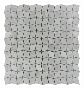 Stone Wooden Gray White Marble Rhombus Shaped Mosaic Tile, White Oak Silver Cream Floor Wall Mosaic,White Oak, White Wood Vein, Athen Grey Marble Mosaic, Grey Wood Vein Marble