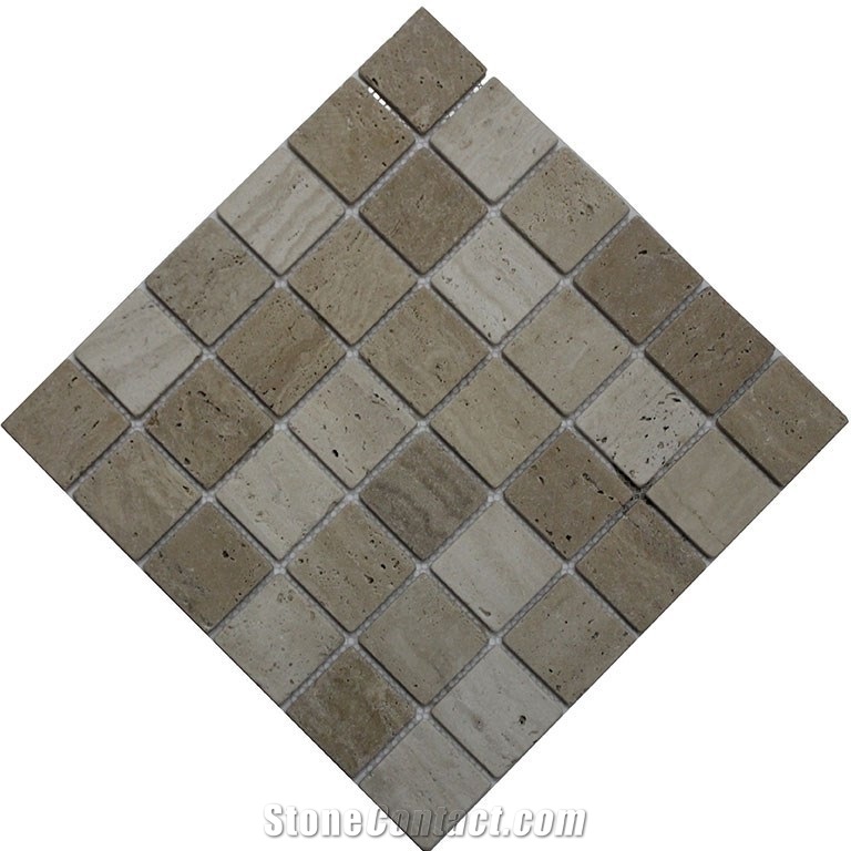 Travertine Mosaic Tiles for Swimming Pool, Beige Travertine Machine Cut Mosaic Tile