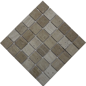 Travertine Mosaic Tiles for Swimming Pool, Beige Travertine Machine Cut Mosaic Tile