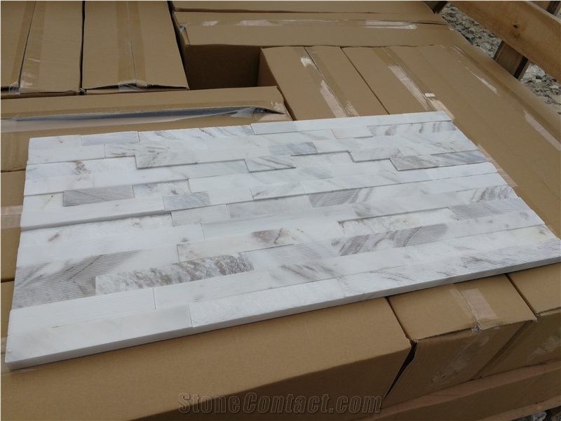 Volakas Marble ,Greece White Marble ,White Marble Split and Grooved Face Ledger Stone Panel, Culture Stone ,Wall Cladding ,Stone Veneer Panel , Stone Wall Decoration