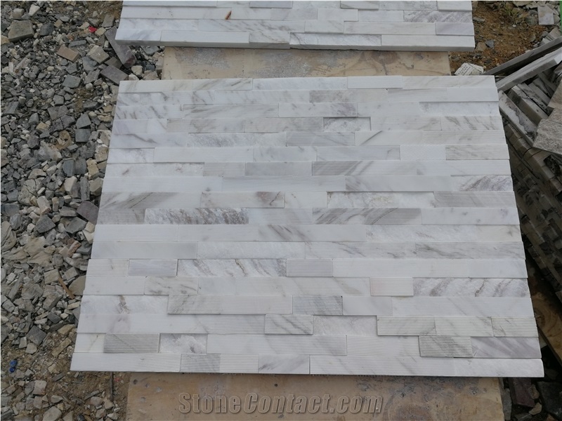 Volakas Marble ,Greece White Marble ,White Marble Split and Grooved Face Ledger Stone Panel, Culture Stone ,Wall Cladding ,Stone Veneer Panel , Stone Wall Decoration