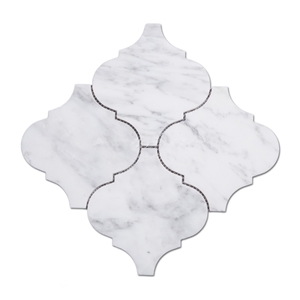 Waterjet Arabesque Design Carrara White Marble Backsplash Mosaic , Carrara White Lantern Shaped Mosaic Tile