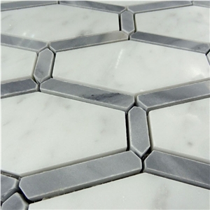 White and Grey Marble Polished Hexagon Mosaic Wall Tile, Bardiglio Grey Carrara White Hexagon Mosaic , Italy Grey and White Marble