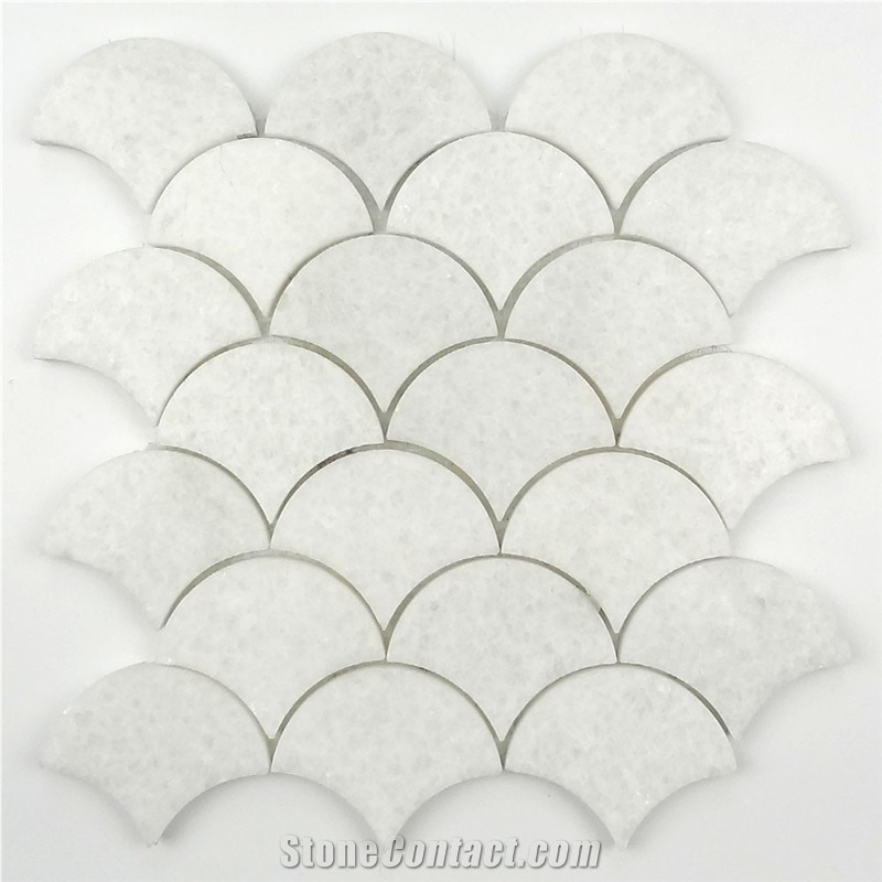 White Marble Fish Scale Marble Mosaic Tile ,Crystal White New Design Marble Mosaic Tiles, Crystal White Fan-Shaped Mosaic