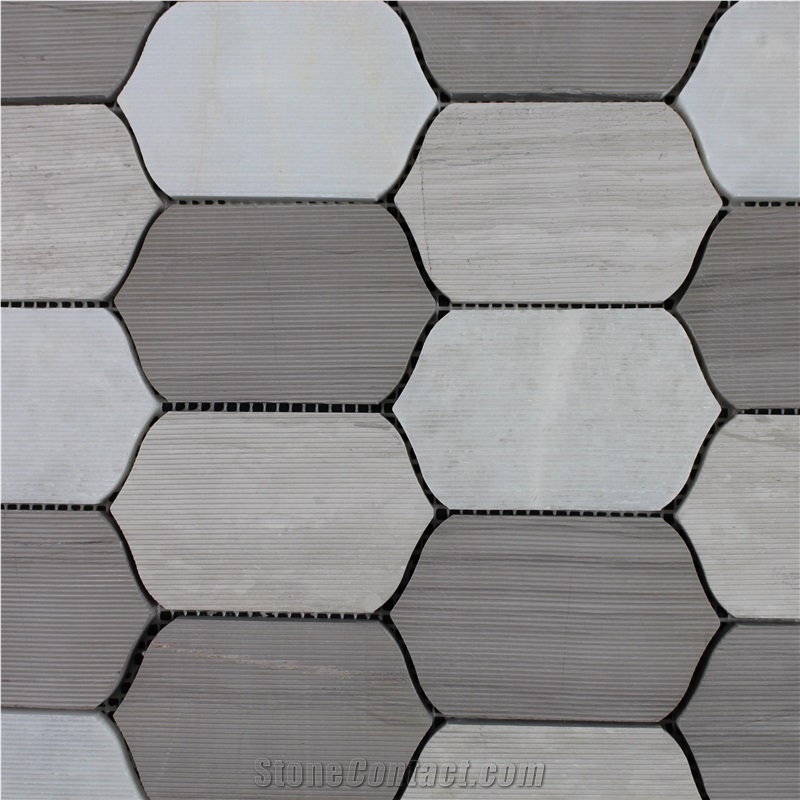 White Oak Silver Cream Floor Wall Mosaic,White Oak, White Wood Vein, Athen Grey Marble, Grey Wood Vein Marble