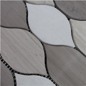 White Oak Silver Cream Marble Leaf Shape Floor Wall Mosaic,White Oak, White Wood Vein, Athen Grey Marble, Grey Wood Vein Marble