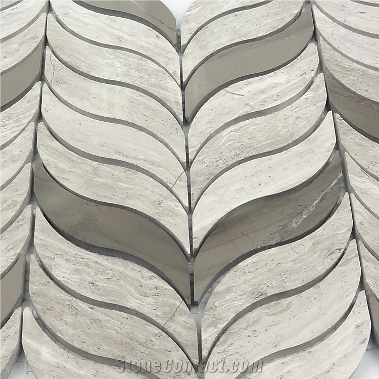 Wood Grain Leaf Shape Marble Mosaic Tiles , White Oak Silver Cream Floor Wall Mosaic,White Oak, White Wood Vein, Athen Grey Marble, Grey Wood Vein Marble