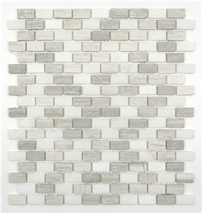 Wood White Mix Colors Of Tumbled Marble Mosaic Tile for Backsplash,White Oak Silver Cream Floor Wall Mosaic,White Oak, White Wood Vein, Athen Grey Marble, Grey Wood Vein Marble