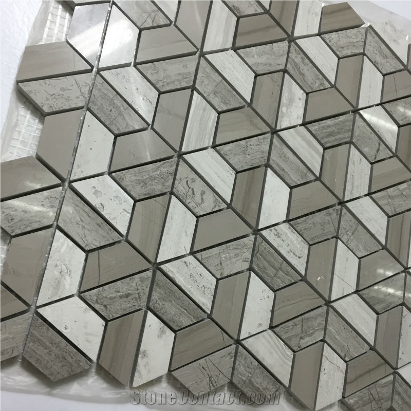 Wooden Gray 3d Polished Marble Mosaic,Nature Marble Wooden Vein Grey Seamless Mosaic Tile for Bathroom,White Oak Silver Cream Floor Wall Mosaic,White Oak, White Wood Vein, Athen Grey Marble, Grey Wood
