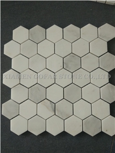 Bianco Carrara White Marble Hexagon Mosaic Tile,Herringbone Mosaic Bathroom Floor Covering,Wall Panel Interior Stones Pattern