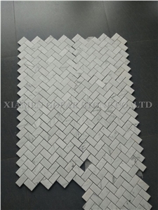 Bianco Carrara White Marble Polished Basketweave Mosaic for Bathroom Wall Floor Covering,Kitchen Backsplash,Interior Herringbone Mosaic Pattern Tile