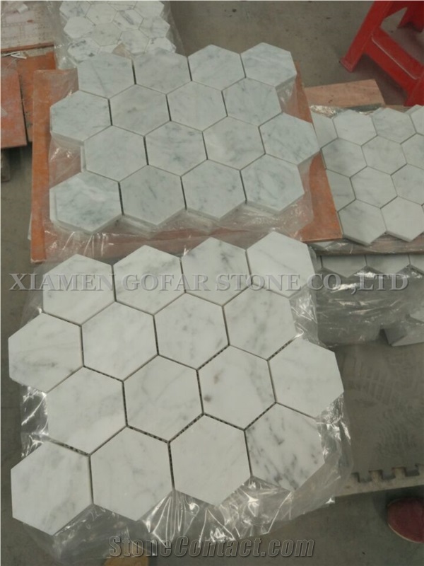 Imported Bianco Carrara White Marble Polished Hexagon Mosaic for Bathroom Floor Covering,Kitchen Backsplash,Interior Mosaic Pattern Tile