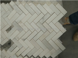 Polished a Bianco Carrara White Marble Basketweave Mosaic for Bathroom Wall Floor Covering,Kitchen Backsplash,Interior Herringbone Mosaic Pattern Tile