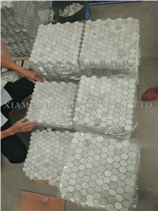 Wall Mosaic Bianco Carrara White Marble Polished Hexagon Mosaic for Bathroom Floor Covering,Kitchen Backsplash,Interior Mosaic Pattern Tile