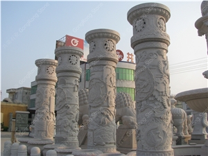 White Granite Dragon Pillars Sculpture