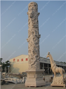 White Granite Dragon Pillars Sculpture