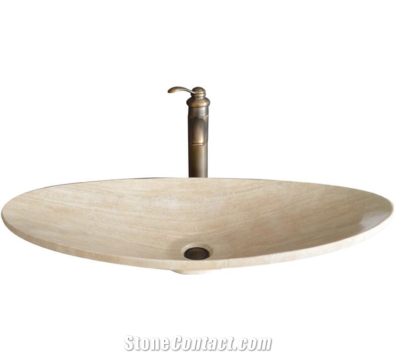 Beige Travertine Oval Basin,Natural Stone Basin, Kitchen Sinks, Bathroom Sinks, Wash Bowls,China Hand Made Bathroom Washing Basin,Counter Top and Vanity Top Sink, Own Factory with Ce