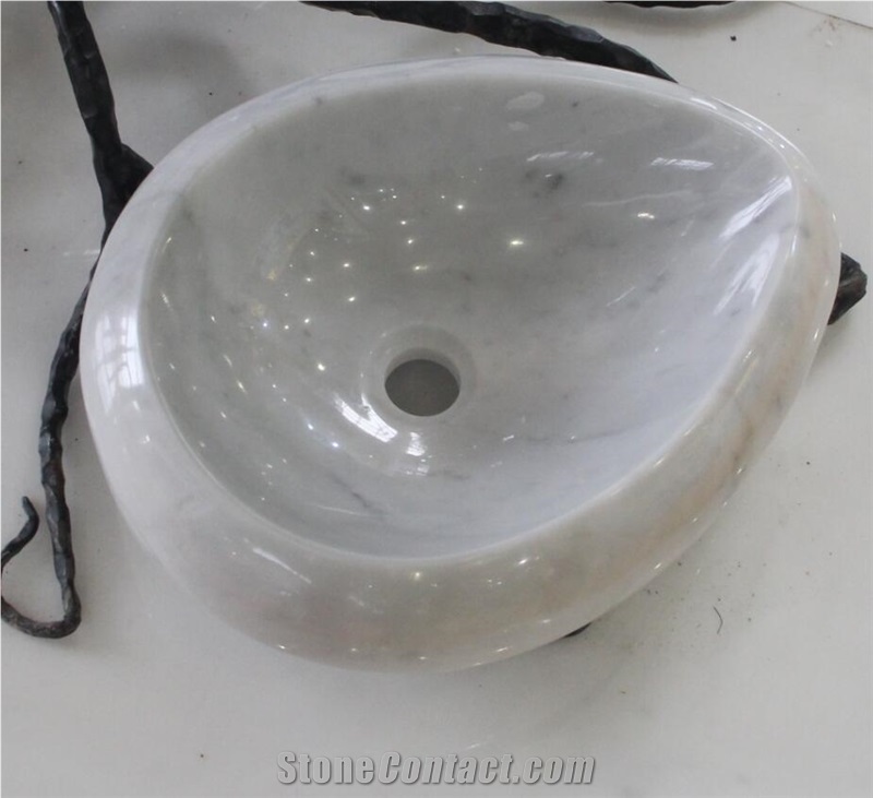 Bianco Carrara White Marble,Natural Stone Basin, Kitchen Sinks, Bathroom Sinks, Wash Bowls,China Hand Made Bathroom Washing Basin,Counter Top and Vanity Top Sink, Own Factory with Ce
