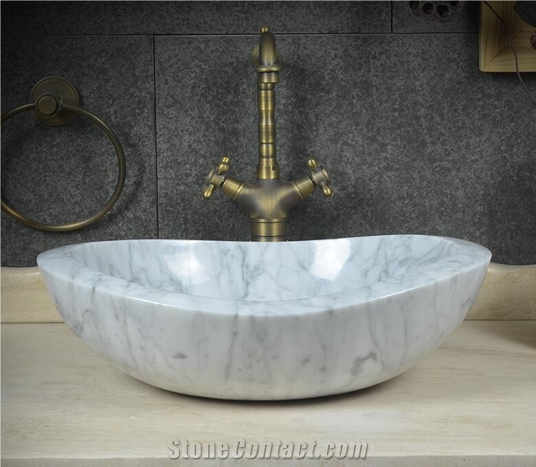 Bianco Carrara White Marble Oval Basin,Natural Stone Basin, Kitchen Sinks, Bathroom Sinks, Wash Bowls,China Hand Made Bathroom Washing Basin,Counter Top and Vanity Top Sink, Own Factory with Ce