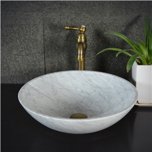 Bianco Carrara White Marble Round Sink,Natural Stone Basin, Kitchen Sinks, Bathroom Sinks, Wash Bowls,China Hand Made Bathroom Washing Basin,Counter Top and Vanity Top Sink, Own Factory with Ce