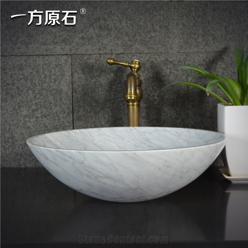 Bianco Carrara White Marble Round Sink,Natural Stone Basin, Kitchen Sinks, Bathroom Sinks, Wash Bowls,China Hand Made Bathroom Washing Basin,Counter Top and Vanity Top Sink, Own Factory with Ce