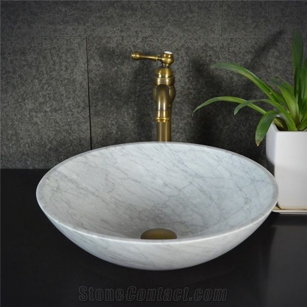 Bianco Carrara White Marble Round Sink,Natural Stone Basin, Kitchen