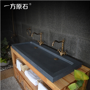 Black Basalt Basin,Polished Stone Sinks,Bathroom Sinks,Rectangle Stone Sinks,Double Wash Basin,China Material Vessel Sinks