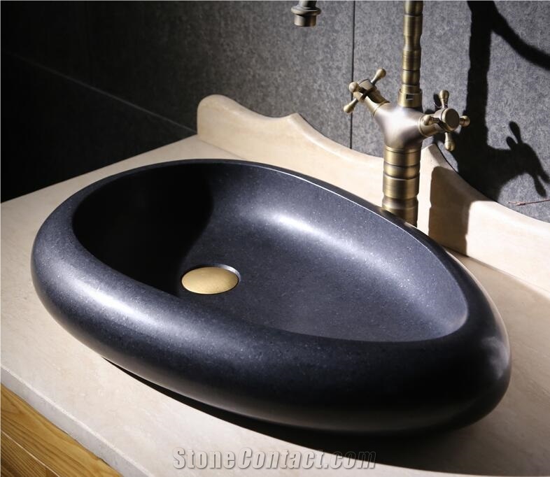 Black Granite Oval Basin,Natural Stone Basin, Kitchen Sinks, Bathroom Sinks, Wash Bowls,China Hand Made Bathroom Washing Basin,Counter Top and Vanity Top Sink, Own Factory with Ce