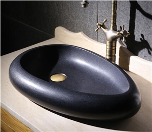 Black Granite Oval Basin,Natural Stone Basin, Kitchen Sinks, Bathroom Sinks, Wash Bowls,China Hand Made Bathroom Washing Basin,Counter Top and Vanity Top Sink, Own Factory with Ce