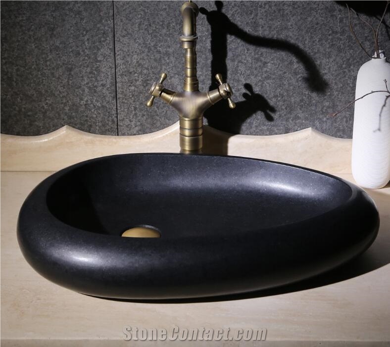 Black Granite Oval Basin,Natural Stone Basin, Kitchen Sinks, Bathroom Sinks, Wash Bowls,China Hand Made Bathroom Washing Basin,Counter Top and Vanity Top Sink, Own Factory with Ce