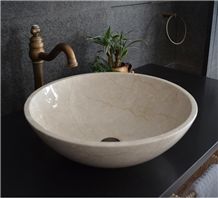 Botticino Classico Beige Marble Round Hand Made Basin,Natural Stone Basin, Kitchen Sinks, Bathroom Sinks, Wash Bowls,China Hand Made Bathroom Washing Basin,Counter Top and Vanity Top Sink, Own Factory