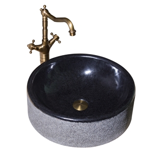 China Black Granite Round Basins,Special Surface Bathroom Sinks,Polished Stone Wash Bowls