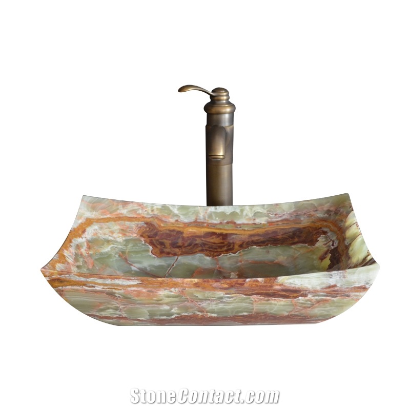 China Green Onyx Square Vessel Basin,Natural Stone Basin, Kitchen Sinks, Bathroom Sinks, Wash Bowls,China Hand Made Bathroom Washing Basin,Counter Top and Vanity Top Sink, Own Factory with Ce