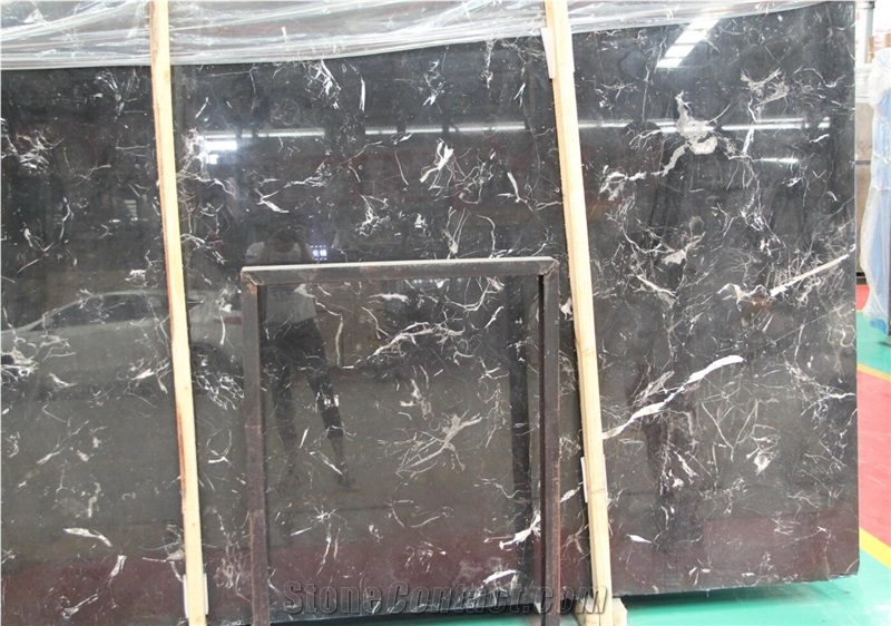 China Ice Black Marble Nero Marquina Polished Slab For Floor
