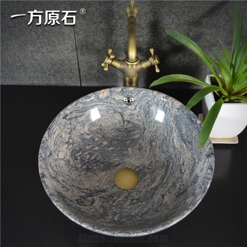 China Juparana Pink Granite Round Sink,Natural Stone Basin, Kitchen Sinks, Bathroom Sinks, Wash Bowls,China Hand Made Bathroom Washing Basin,Counter Top and Vanity Top Sink, Own Factory with Ce
