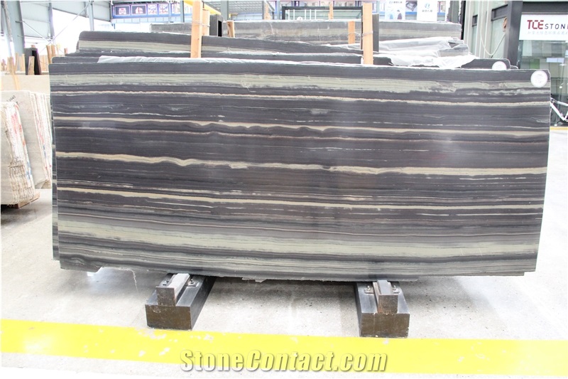 China Nera Siena Marble Black Wooden Polished Slab Tile